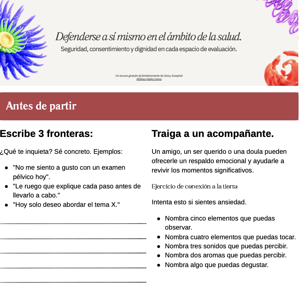 Vista previa de la guía gratuita de una página con guiones de derechos del paciente y atención informada por trauma