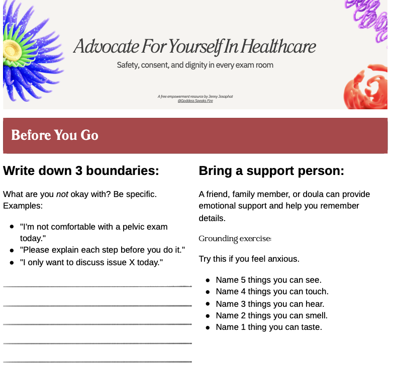 Preview of the free one page patient rights and trauma informed care guide